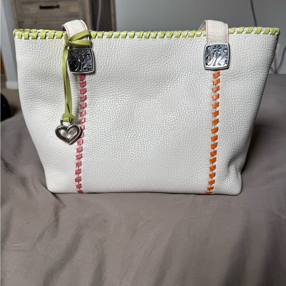 VGUC! ❤️ Brighton White Tote with Pink and Orange Accents
